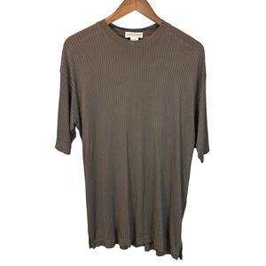 Vintage Giorgio Zillioni Italy Olive Green Silky Ribbed Knit Shirt Size Medium